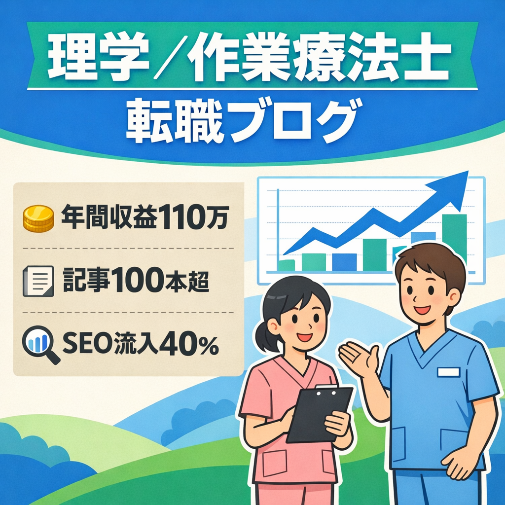 【年間収益110万】リハビリ(理学・作業療法士)特化の転職ブログ｜SEO流入あり