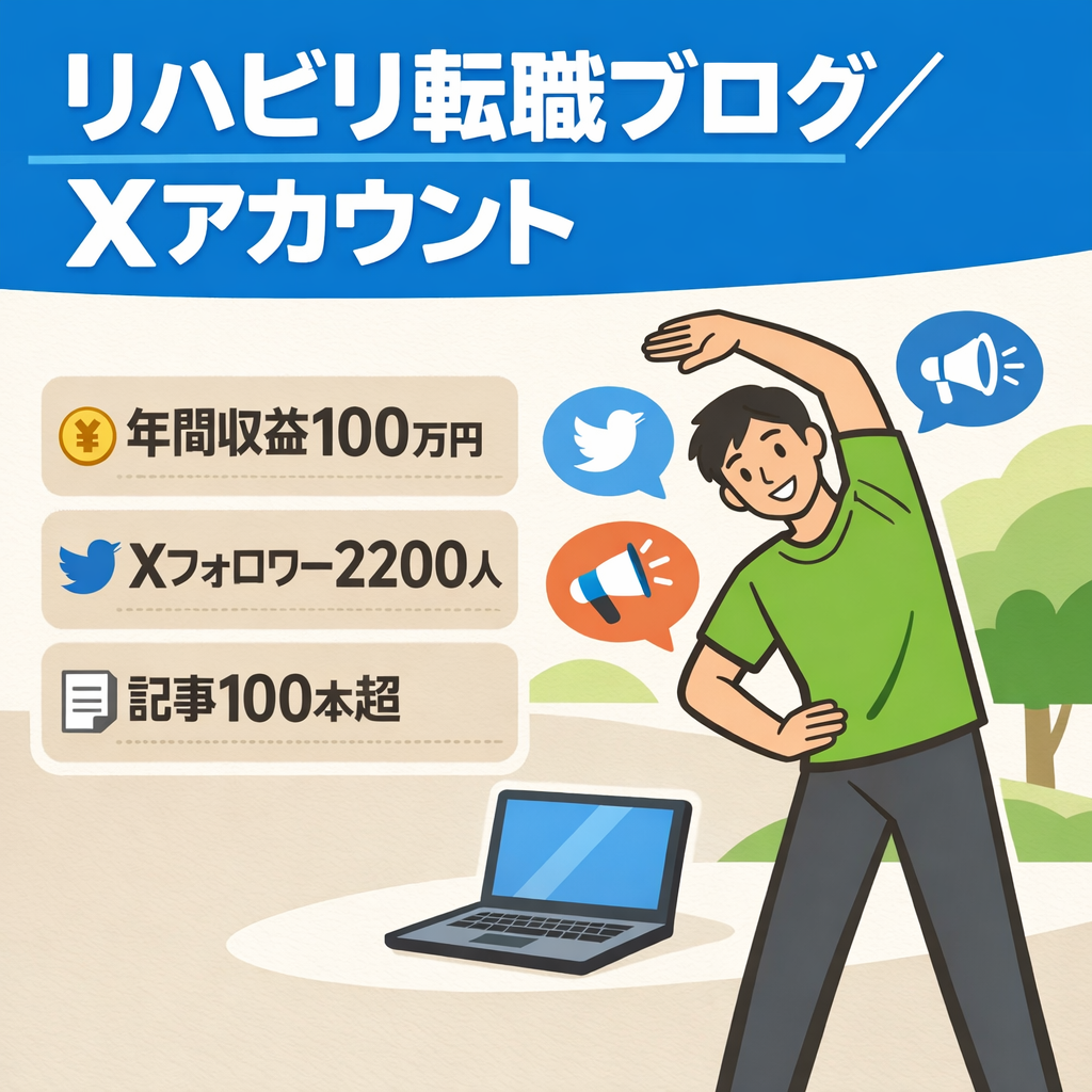【最終値下げ】リハビリ職向け転職ブログ(収益年100万)＋Xアカウント(フォロワー2,200人)｜運用・引き継ぎサポートあり