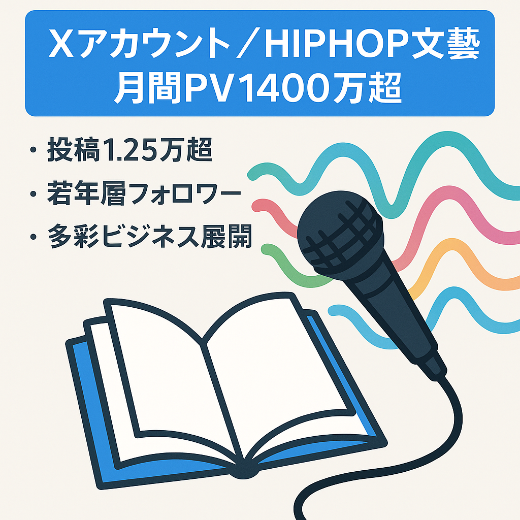 X（旧Twitter）：月間PV数1400万以上の実績　HIPHOP/文藝/エンタメに特化したアカウント