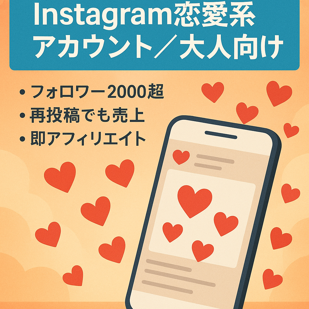 【格安大特価】Instagram恋愛系×大人向け！フォロワー2,000人以上！ 即アフィリエイト可能！