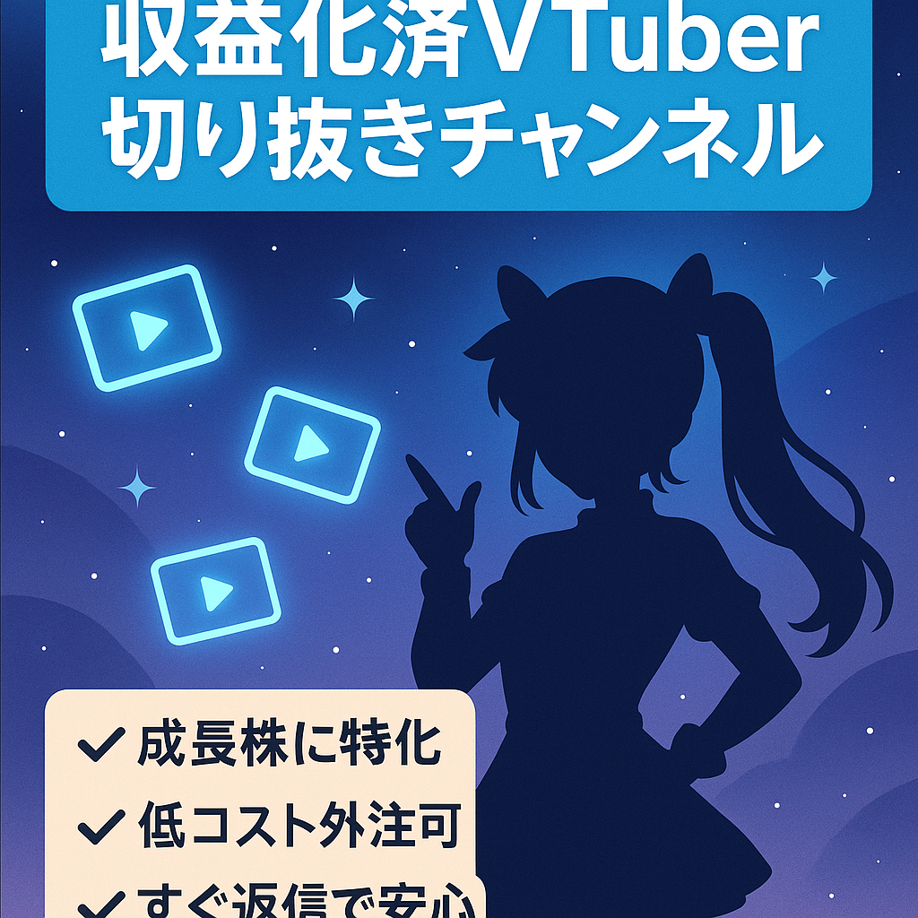 【VTuber切り抜きチャンネル】収益化済、簡単編集で外注可能！