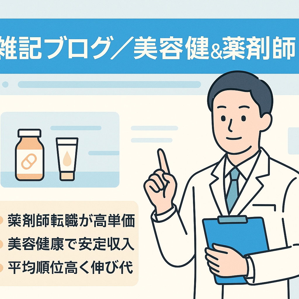 ◆大幅値下げ◆【雑記ブログ】美容&健康グッズ&薬剤師転職★ピーク時の売り上げ約90万円/年