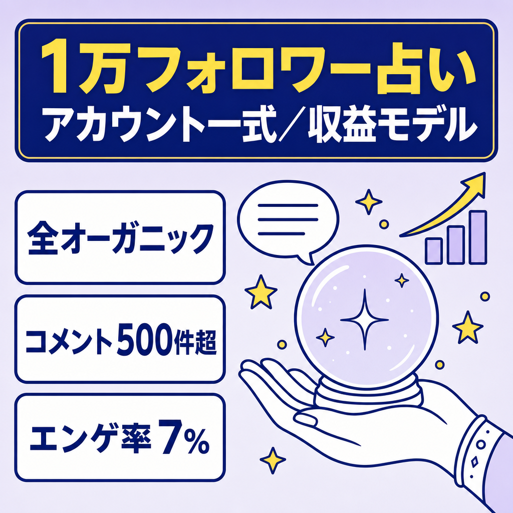 【総フォロワー1万人超】月収最大15万円実績・コメント500件以上の生きたフォロワー占いアカウント一式｜稼働中の収益モデル付き