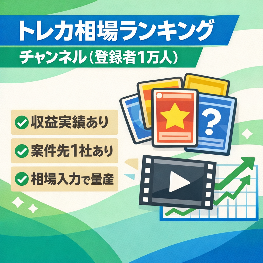 【収益実績あり】登録者1万人｜トレカ相場ランキング特化｜AIショート運用｜案件あり