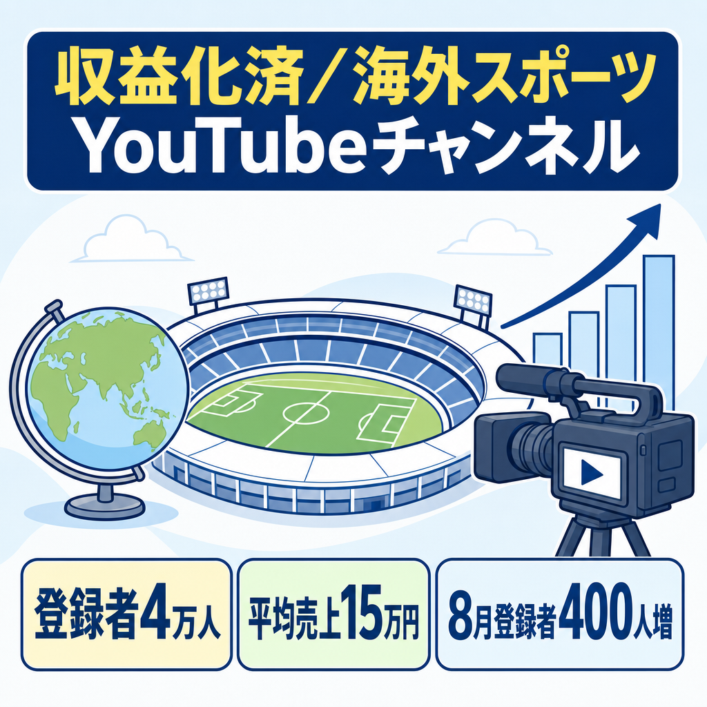 【登録者4万人規模／収益化済】スポーツ特化YouTubeチャンネル｜月平均15万程度の売り上げ:運営引継ぎ可能