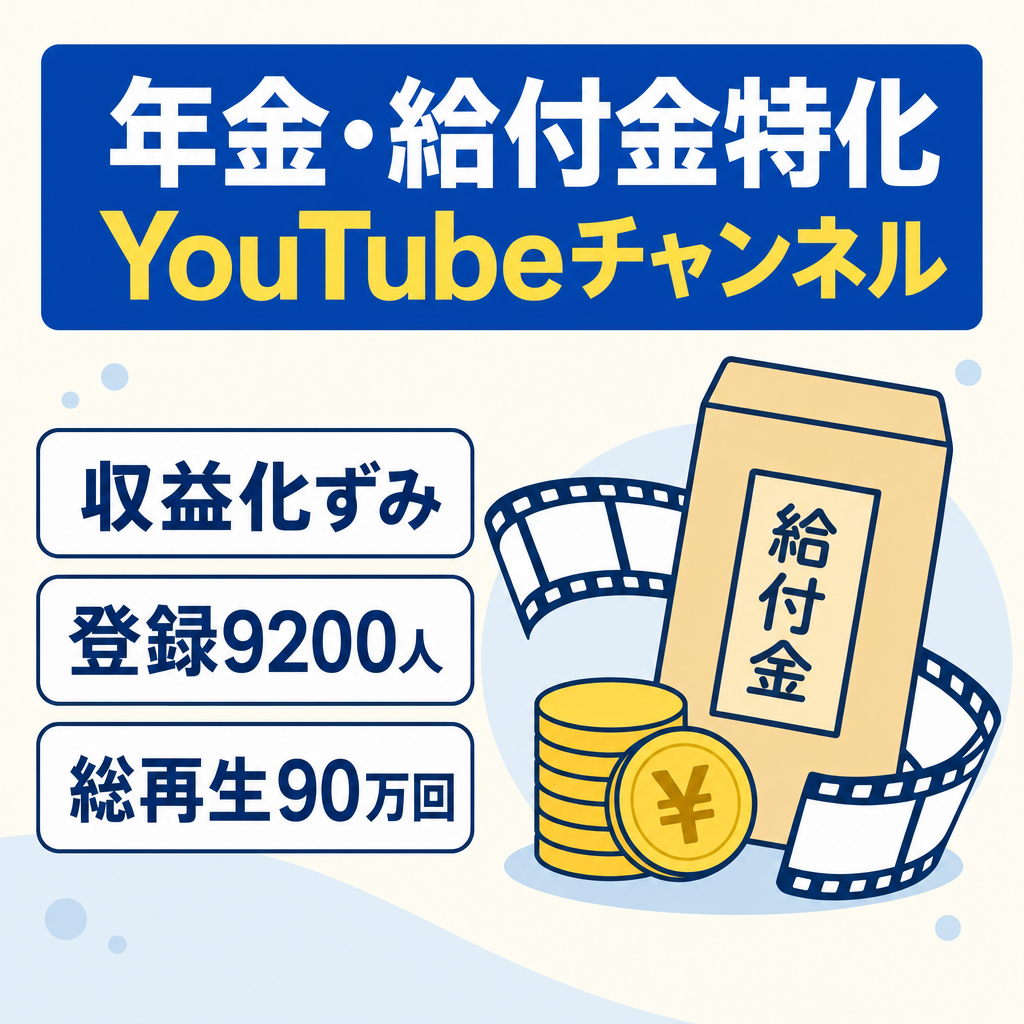 【収益化済】登録9200人｜年金・給付金特化YouTubeチャンネル｜総再生90万回