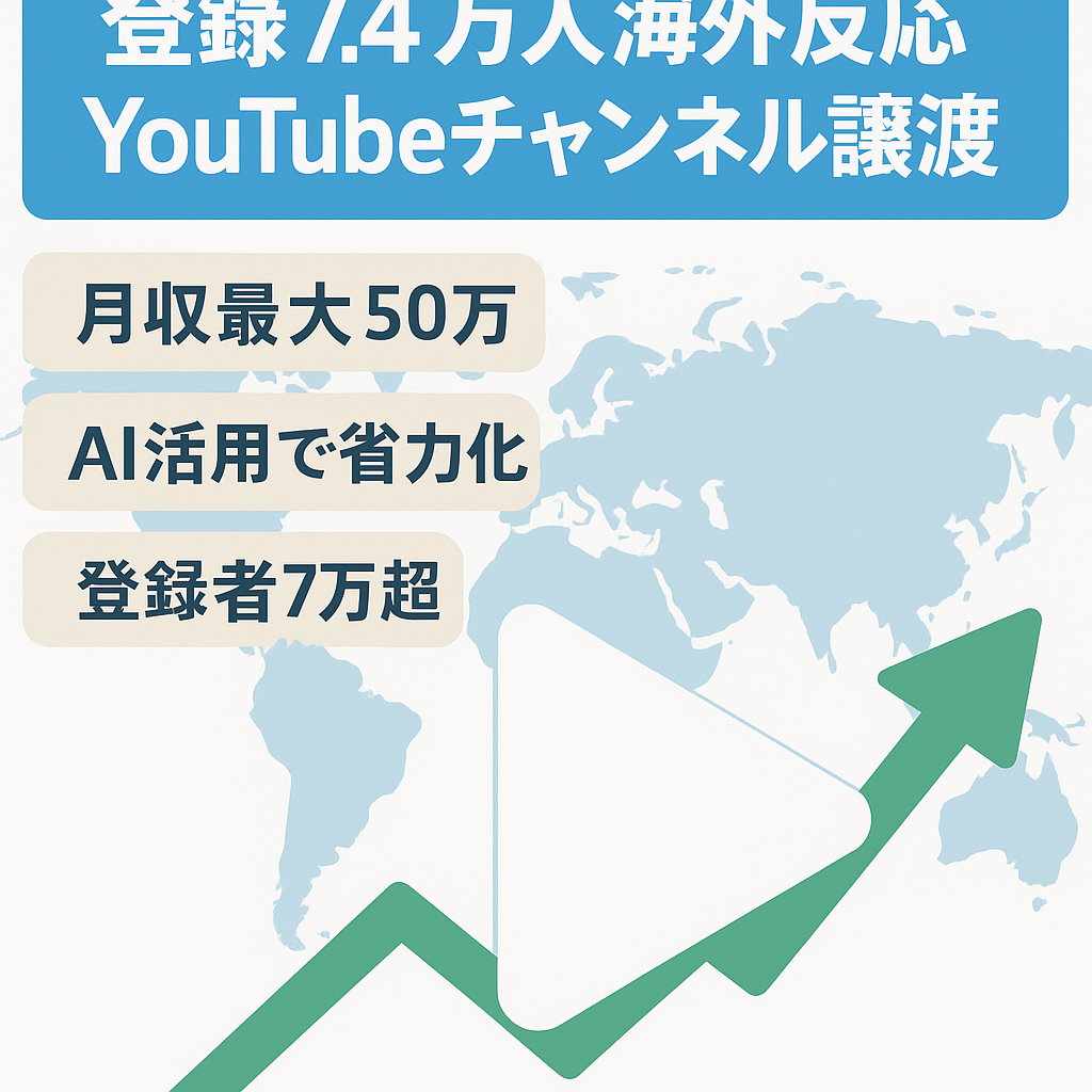 【最大月収50万円】登録者7万4千人超の海外の反応（日本称賛系）YouTubeチャンネルのアカウント譲渡