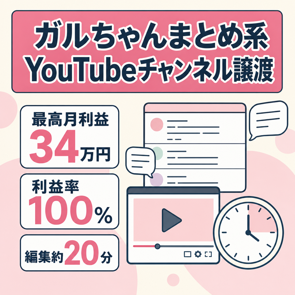 【最高月利益約34万円】ガルちゃんまとめ系YouTubeチャンネル譲渡案件｜利益率100%｜編集時間20分程度