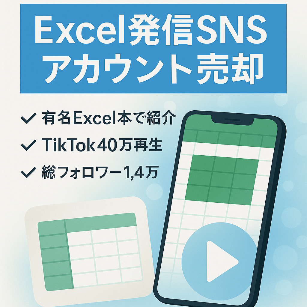 【インスタ2500人フォロワー,TikTok1.2万人フォロワー】Excel系発信アカウント！某Excel本にて紹介実績あり！
