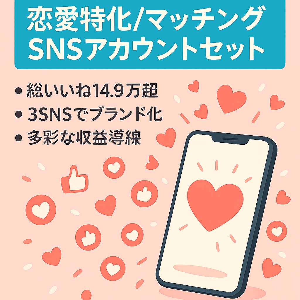【月間14.9万いいね超】恋愛・マッチングアプリ特化SNSアカウントセット（TikTok3,676フォロワー・Instagram・Threads）収益化実績あり