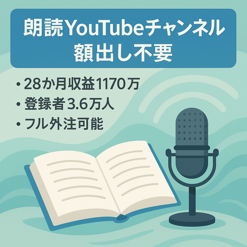 【28ヶ月収益1170万円達成/登録者3.6万人/2年間以上安定運営】顔出し不要の朗読YouTubeチャンネル【フル外注も可能】