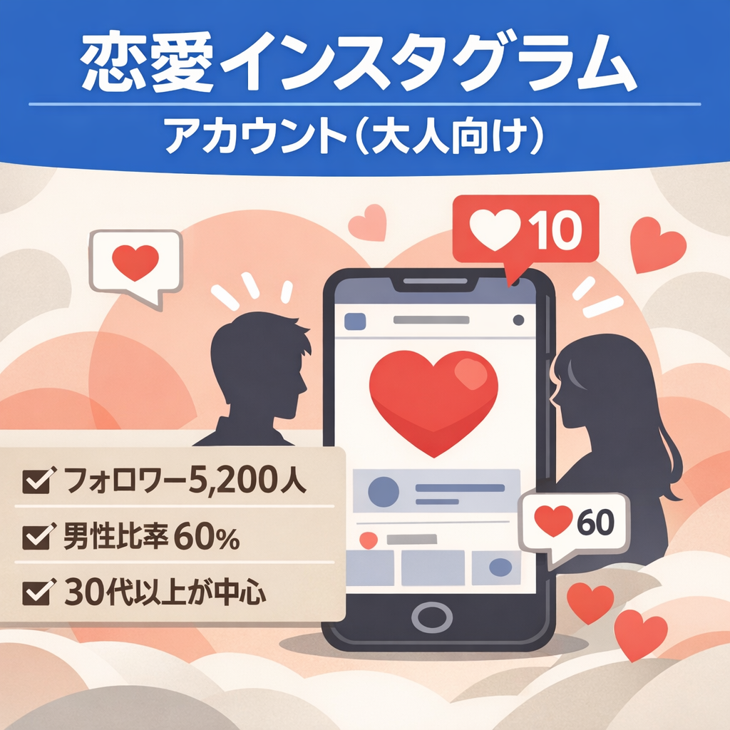 大人向け恋愛Instagramアカウント（5,200フォロワー）男性比率60%