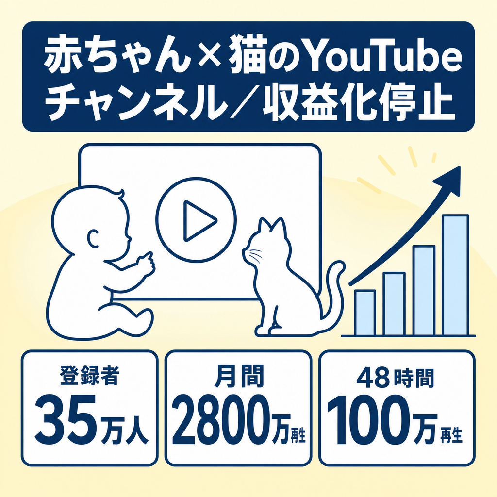訳あり：【登録者35万人】赤ちゃんと猫のYouTubeチャンネル／月間2800万再生・48時間100万再生実績あり ＊訳あり　収益化停止