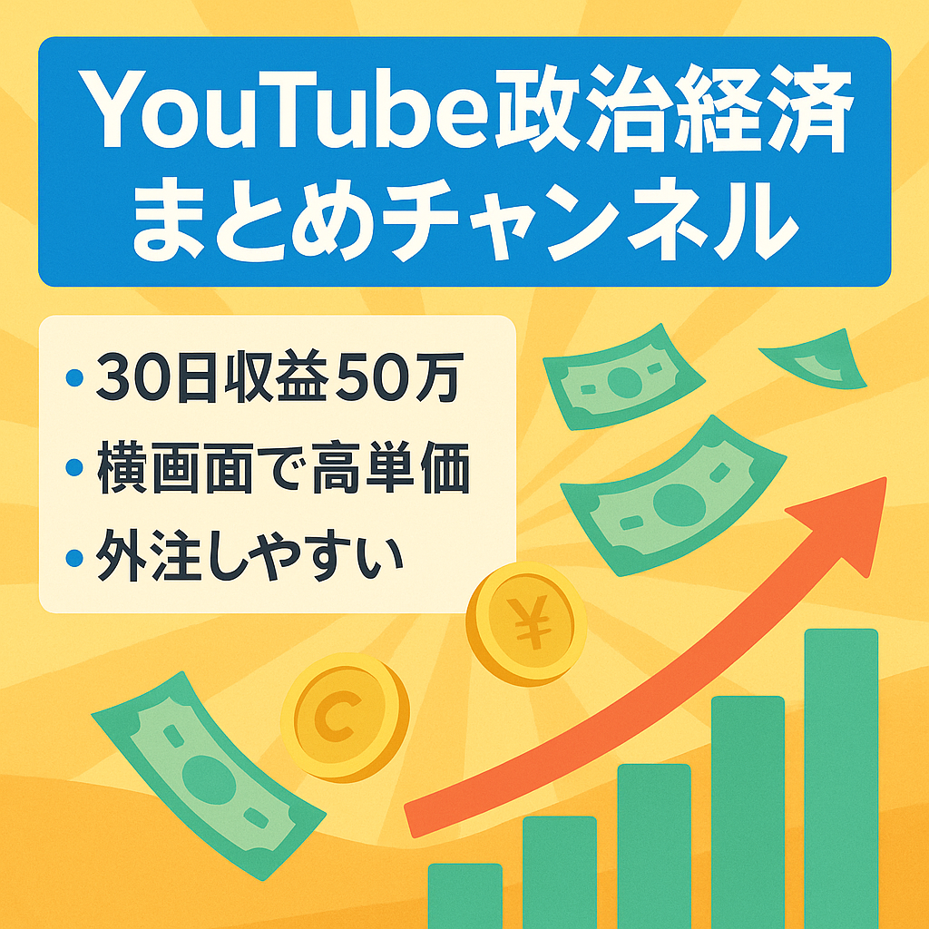 ◆大人気ジャンル:限定価格【政治経済系2ch反応まとめ（横画面）】収益化後の直近30日で約50万円ペース！急成長中のチャンネルです。