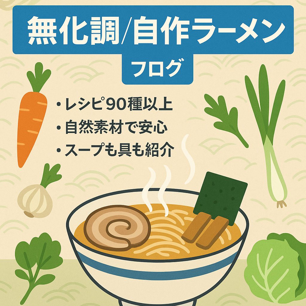 自作ラーメン専門のブログです。化学調味料を使わず、食材と調味料のみで自家製ラーメンが作れるブログです。