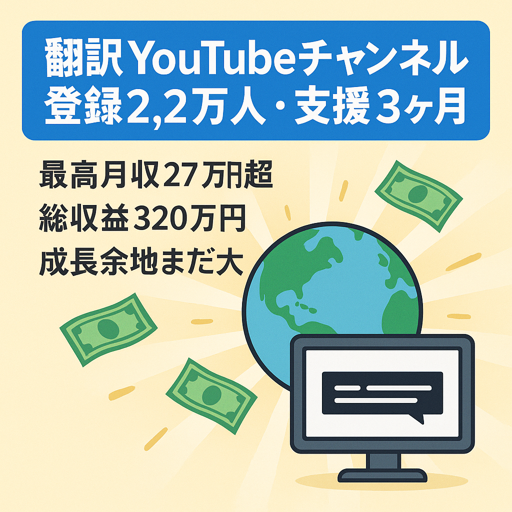 【即売却希望】購入後3か月サポートあり 最高月収27万円／総収益320万！登録者2.2万人公認翻訳チャンネル 10月収益は10万円