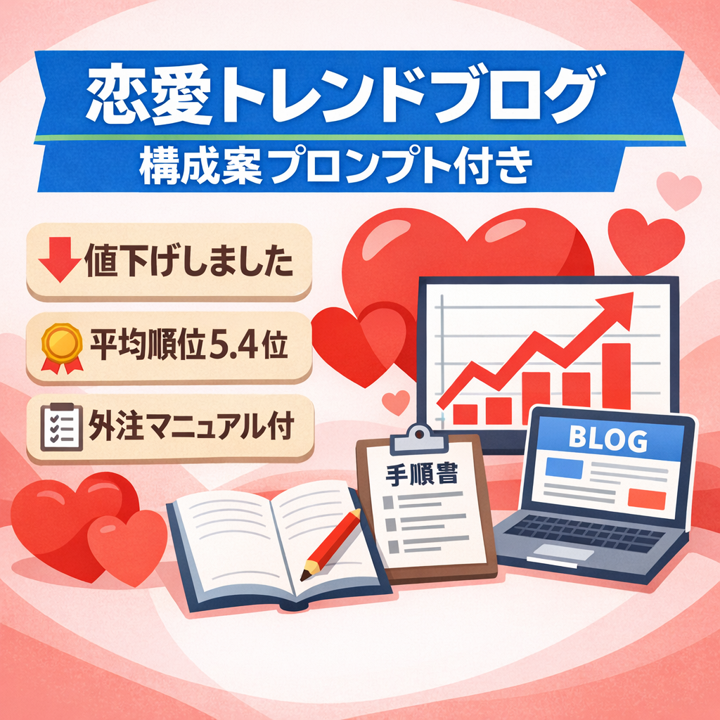 【値下げしました！】恋愛トレンド特化ブログ｜構成案AIプロンプト＋外注マニュアル付き！