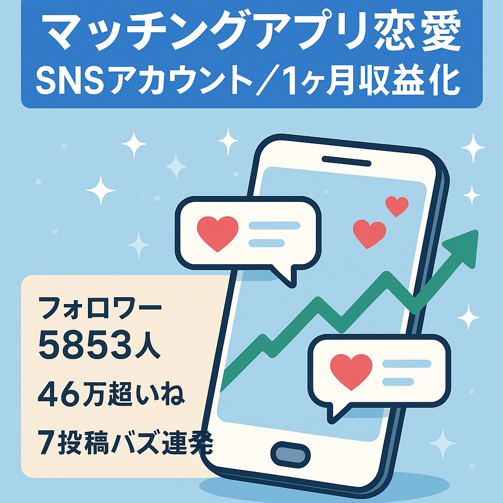【マッチングアプリ✖️恋愛系ノウハウ】運用1ヶ月目から収益化！/コスト0円！/現在も7つの投稿がバズり中！/100万再生他/まだ運用1年未満なので伸び代しかありません