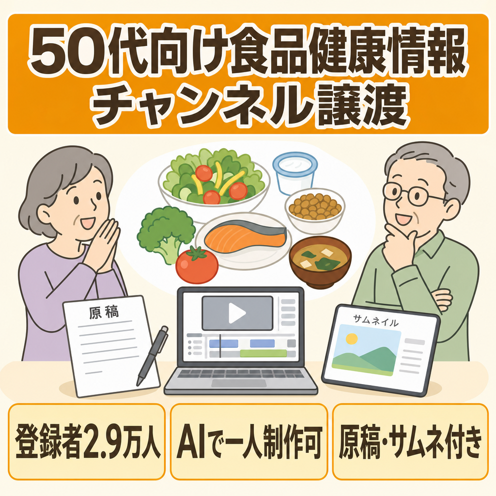【登録者2.9万人】非属人CH！50代〜向け食品類健康情報チャンネル！原稿・サムネデータ込み・制作マニュアル（Vrew要領）お伝えします