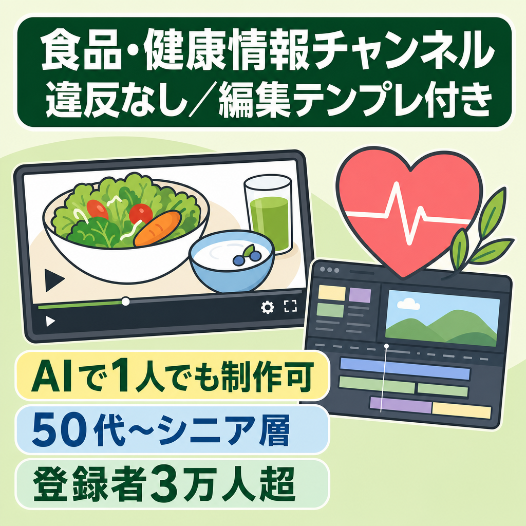 【登録者3.0万人】非属人CH！違反無し！食品類健康情報チャンネル売却、編集に必要なテンプレ付き