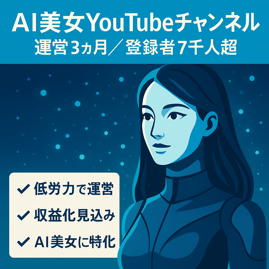 【運営3ヵ月／登録者7,000人超】AI美女YouTubeチャンネル！登録者数7860人