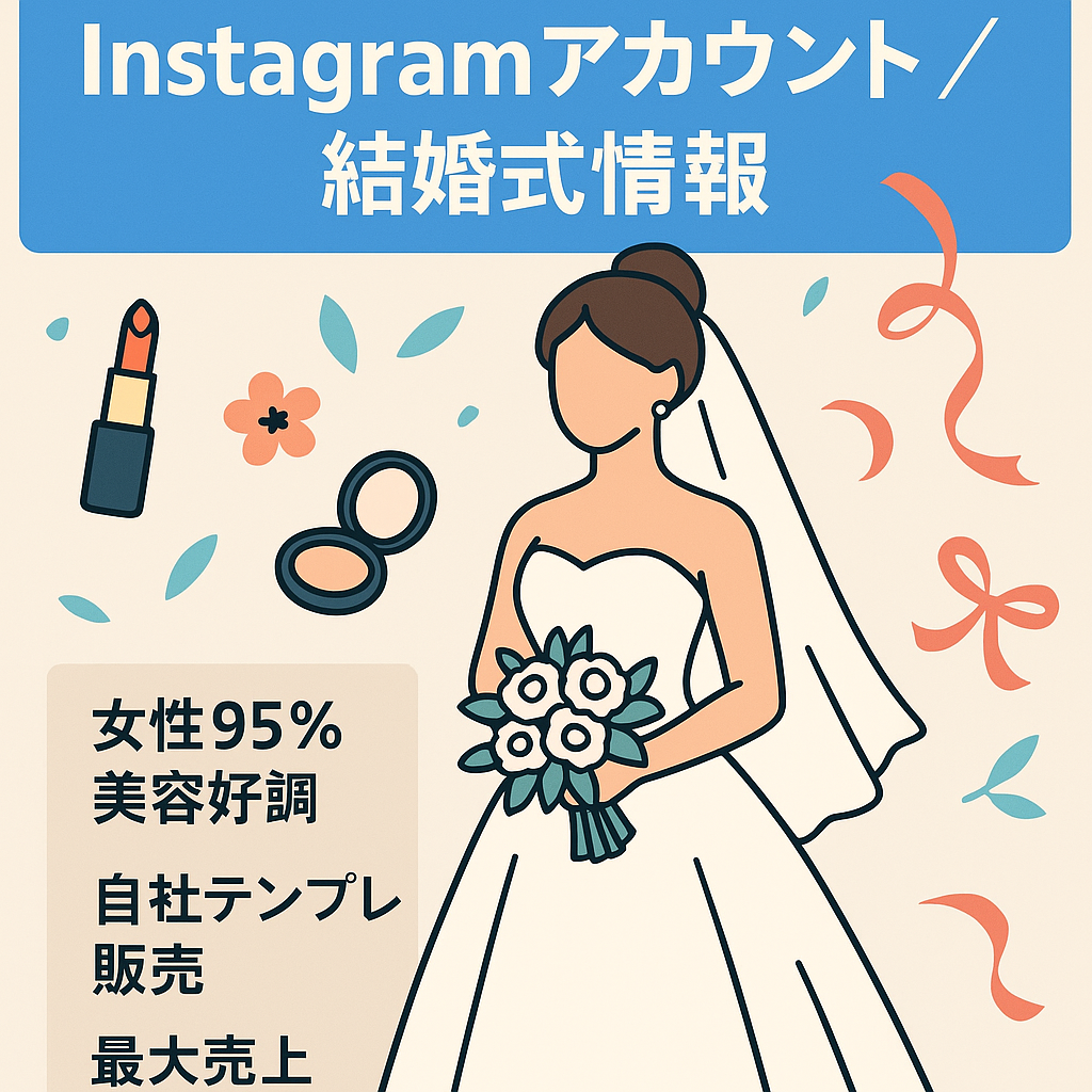【Instagramフォロワー2.8万人】過去最大収益月65万超え！自社商品あり 美容系マネタイズ好調  同ジャンルトップ プレ花嫁に向けた結婚式情報アカウント リポスト可能