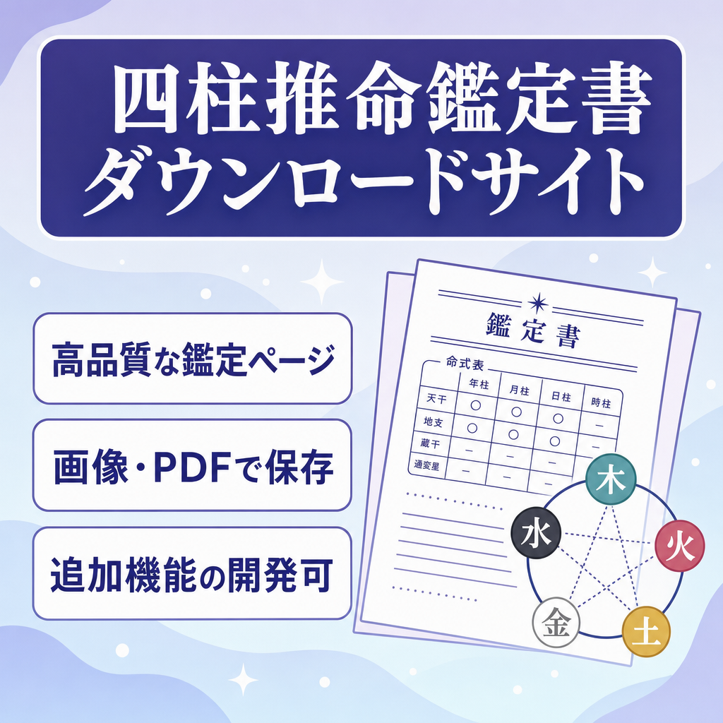 【四柱推命鑑定書サイト】きれいなデザインの鑑定書がダウンロード可能。しっかりした鑑定ページ。