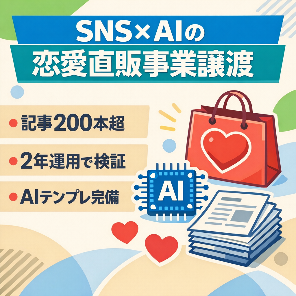 【最終値下げ】【即運営可】SNS×AI活用の恋愛D2C事業。200本以上の記事資産と集客の仕組みを丸ごと譲渡。