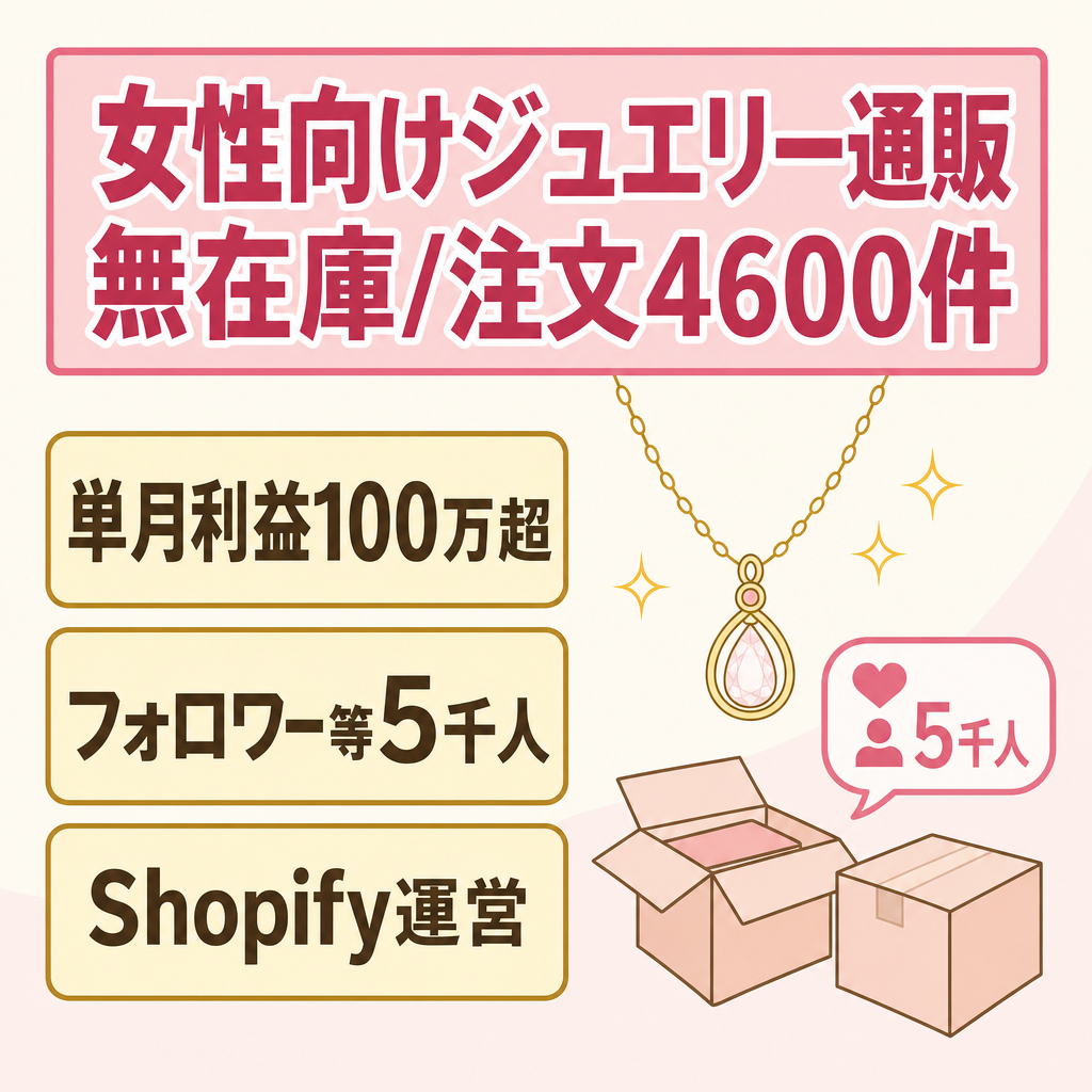 【女性向けジュエリーサイト】無在庫EC 最高単月利益100万円越え！　過去注文数4600件突破！