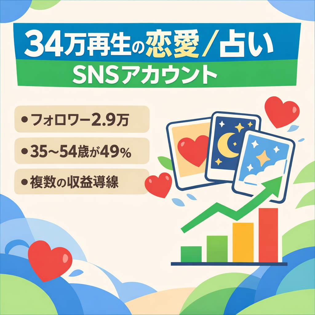 【単投稿34万再生超】恋愛・占い導線Instagram｜フォロワー2.9万・30〜50代女性メイン・複数マネタイズ導線構築済み