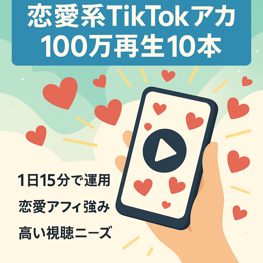 【TikTokで収益化可能アカウント】再生数100万越え10本以上！属人生の低い恋愛アカウント