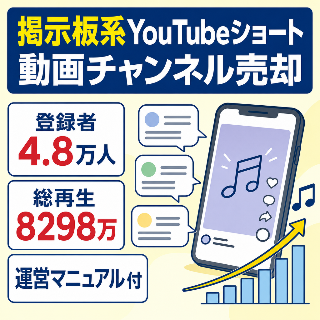 【収益化済/高品質！】登録者4.8万人超え！2023年12月に最高月収約38万円！2ch系YouTubeショート動画チャンネル