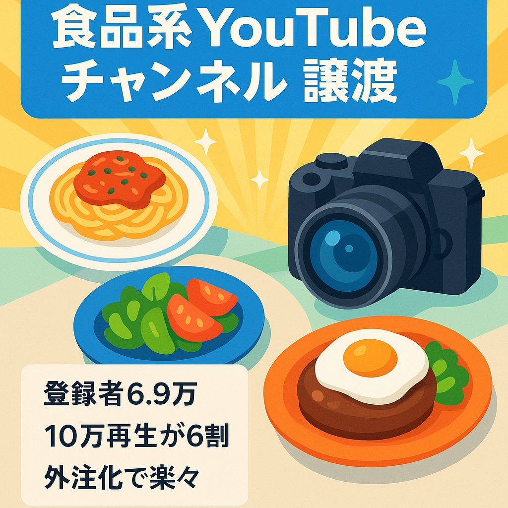 【5月利益90万円超・登録者6.9万超】仕組み化済み。外注引き継ぎ有り。食品系YouTubeチャンネル譲渡。