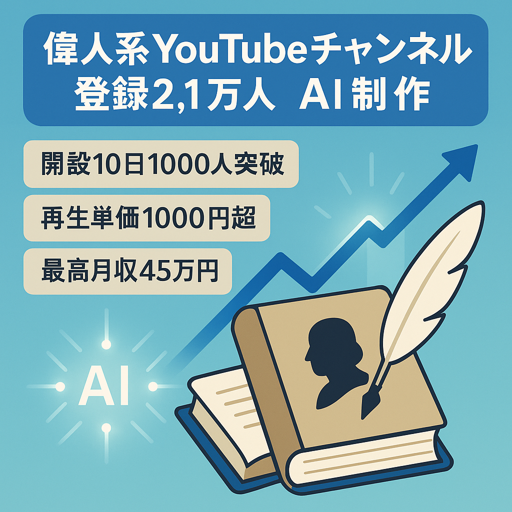 人気の偉人系チャンネル・月収50万円以上の実績あり｜登録21,000人超え！AIによる動画作成・プロンプト付