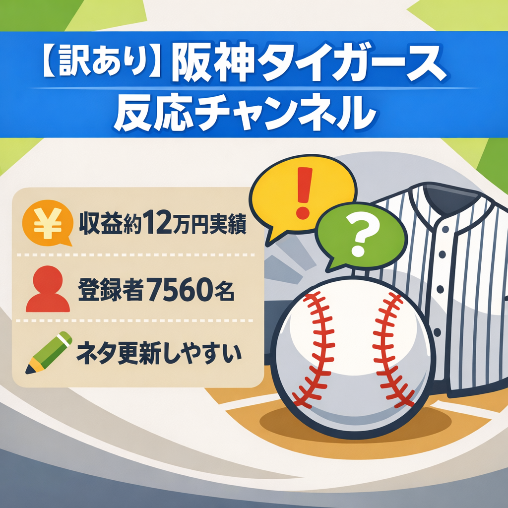 【訳あり】阪神タイガース反応チャンネル｜収益実績あり・登録者7560名維持中・再構築向け
