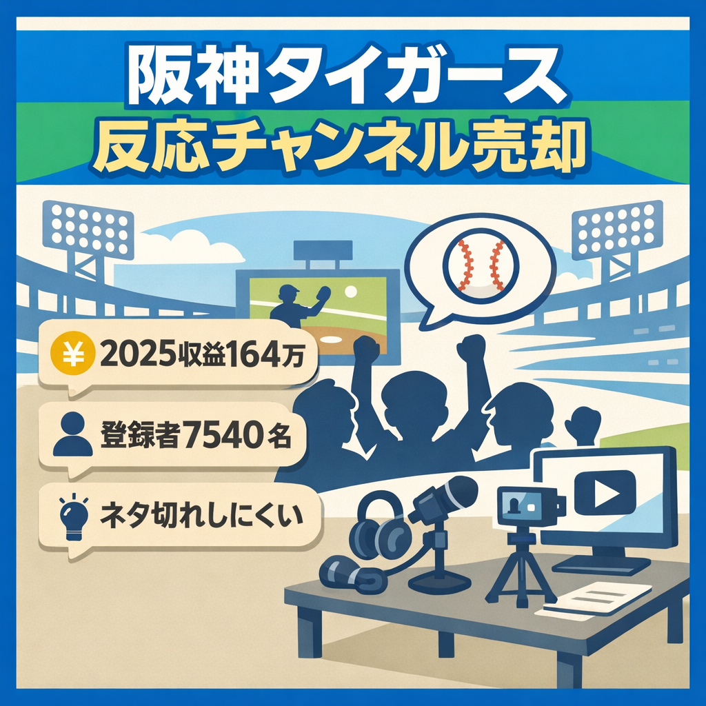 【訳あり】阪神タイガース反応チャンネル｜2025年収益164万円・登録者7540名維持中！