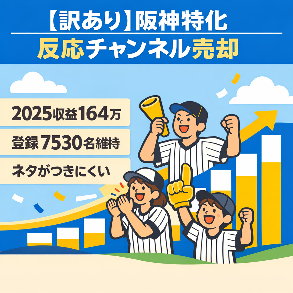 【訳あり】阪神タイガース反応チャンネル｜2025年収益164万円・登録者7530名維持中！