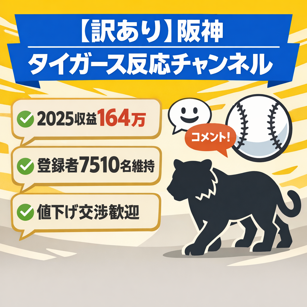 【訳あり】阪神タイガース反応チャンネル｜2025年収益164万円・登録者7510名維持中です！