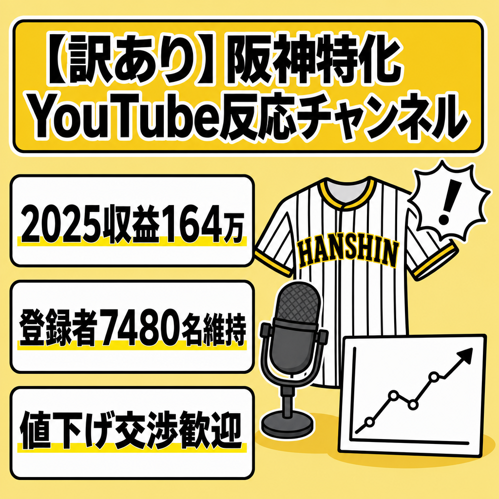 【訳あり】阪神タイガース反応チャンネル｜2025年収益164万円・登録者7480名を維持中です！