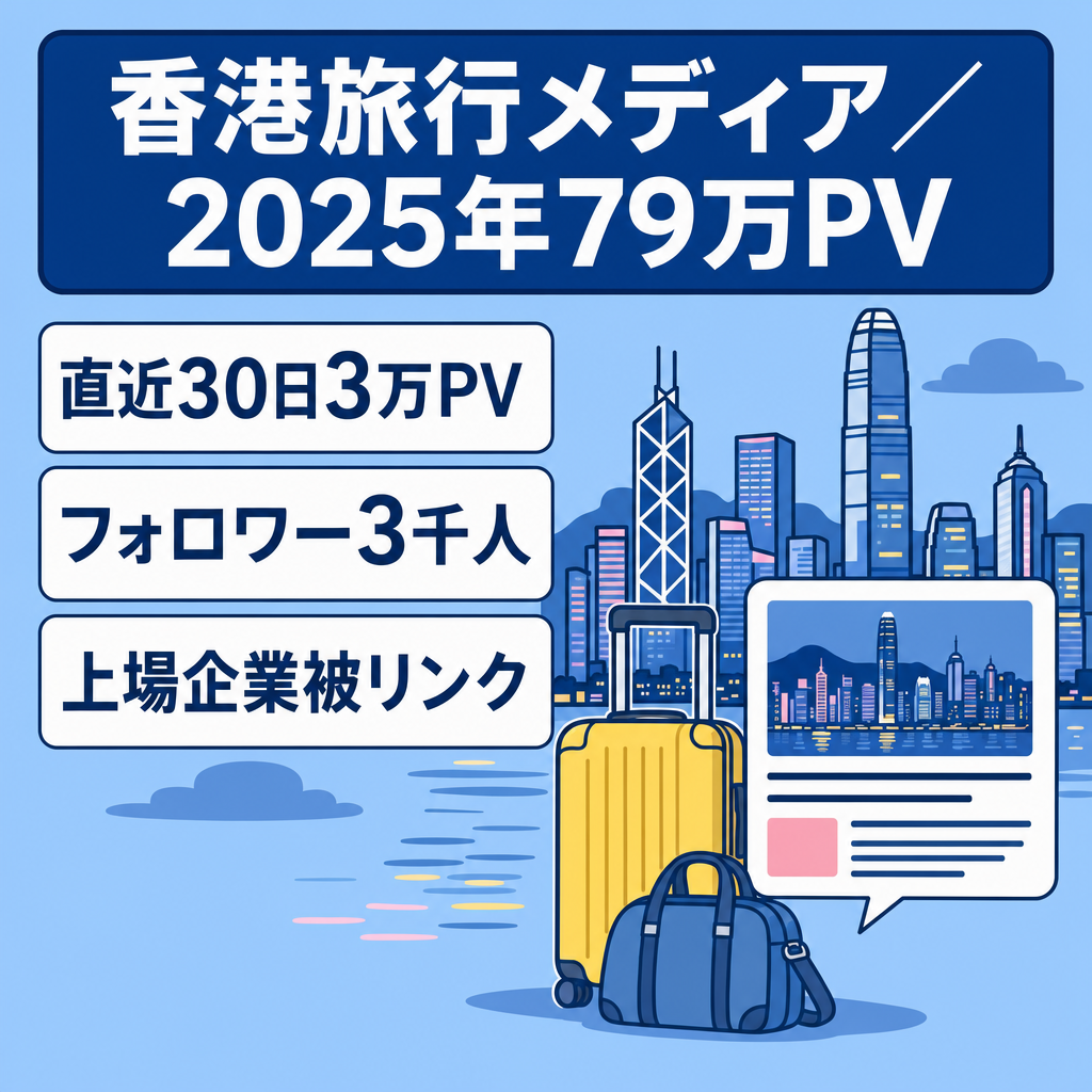 香港旅行メディア｜2025年約79万PV｜月2万円前後収益・X約3,000人