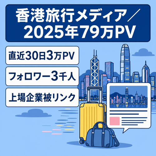 香港旅行メディア｜2025年約79万PV｜月2万円前後収益・X約3,000人