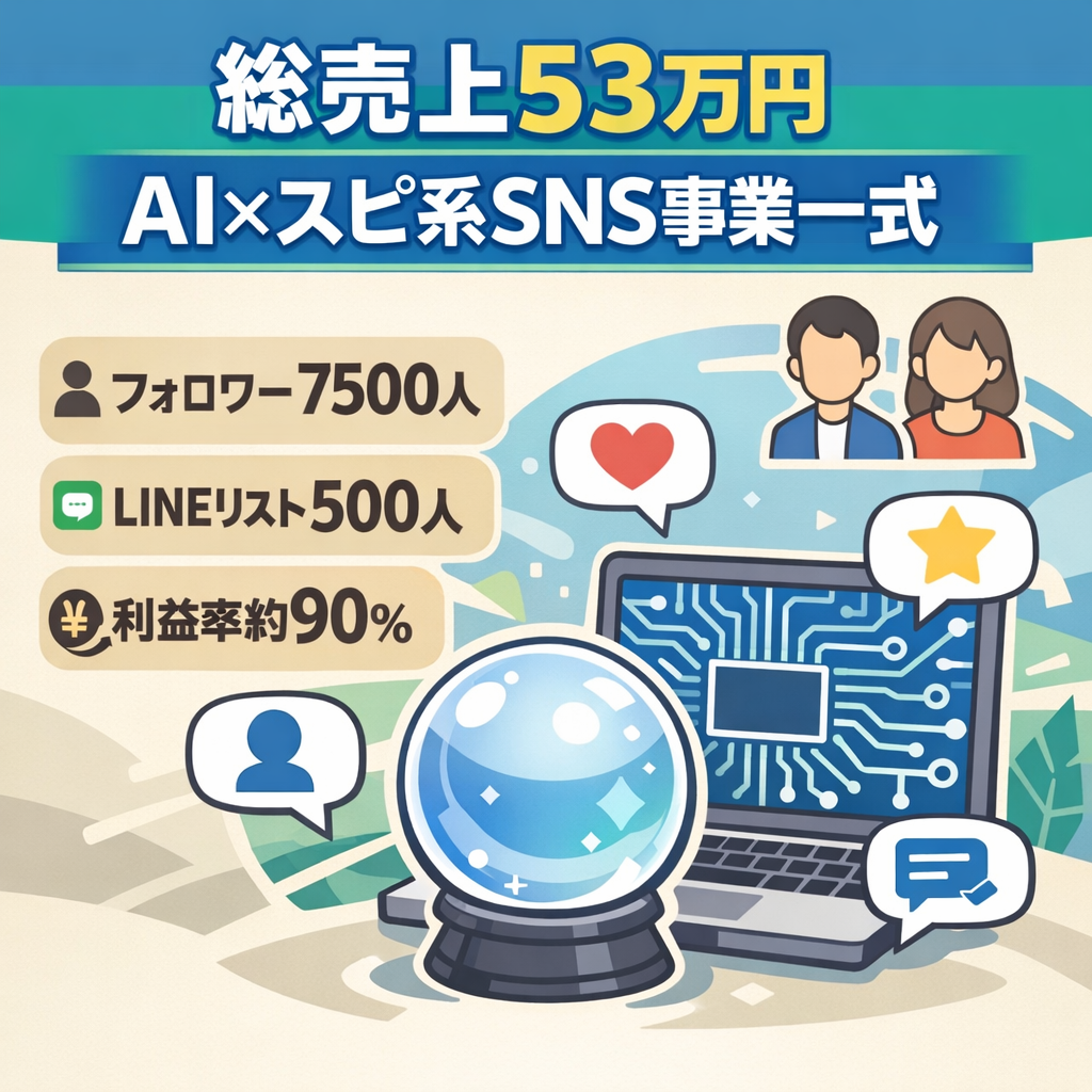 【総売上53万円】AI×スピ系SNSビジネス一式｜フォロワー7,500人＋LINEリスト500人付き
