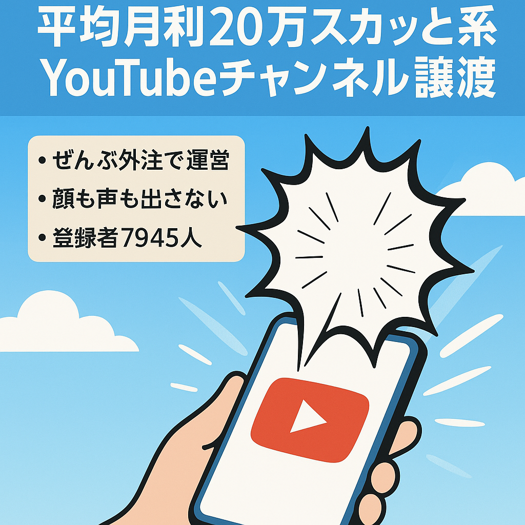 【12ヶ月平均月利20万】顔出し声出しなしのYouTubeチャンネル譲渡【スカッと系】