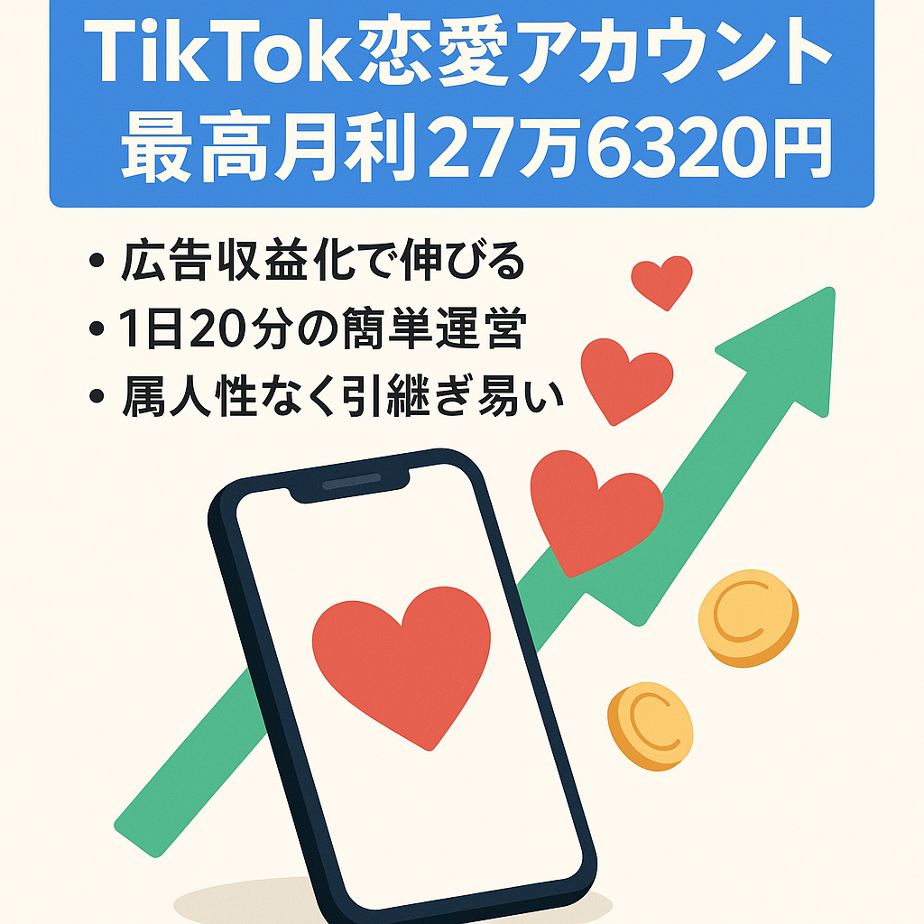 【最高月利¥276,320】【TikTok恋愛アカウント】今後TikTokの広告収益化で利益増大の可能性あり！