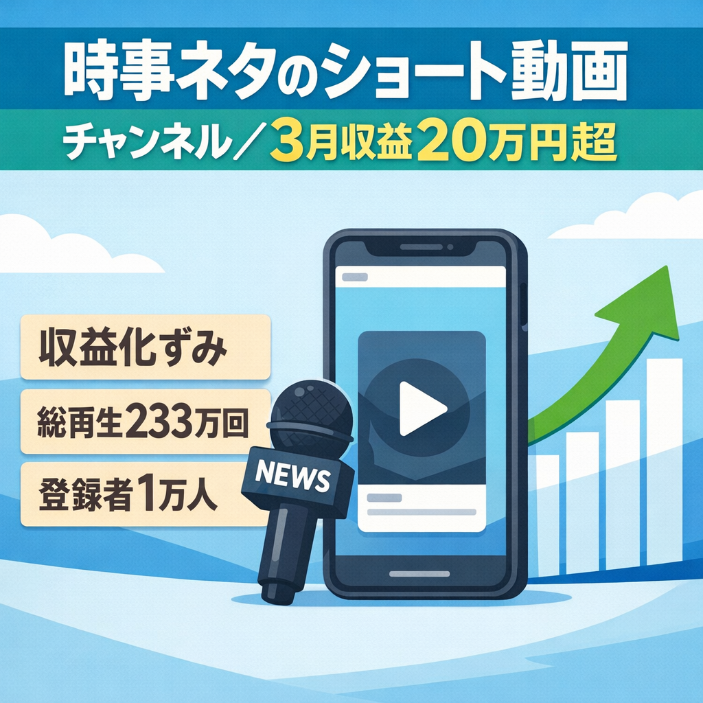 交渉可能！【3月は20万円超】収益化済み！ショート動画、引き継ぎサポートあり/時事ネタ