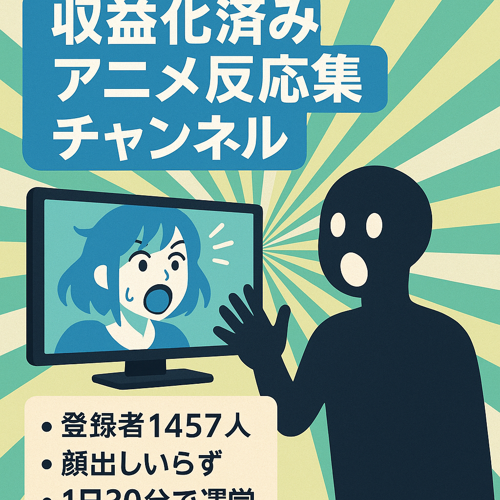 【収益化済み・チャンネル登録者1,457名】アニメ反応集！【顔出し不要/属人性なし】1日30分の作業で運営可能！
