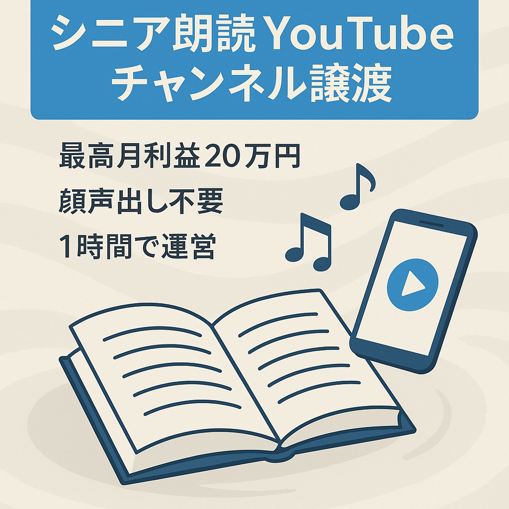 【最高月利益約20万円】シニア朗読YouTubeチャンネル譲渡案件｜マニュアル完備で1日1時間で運営可能！