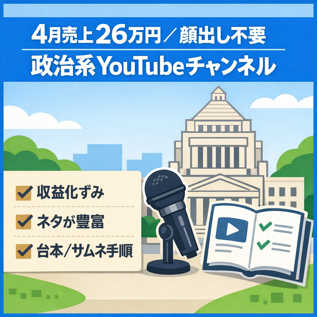 【４月売り上げ26万円】顔出し不要の政治系YouTubeチャンネル【マニュアル付】