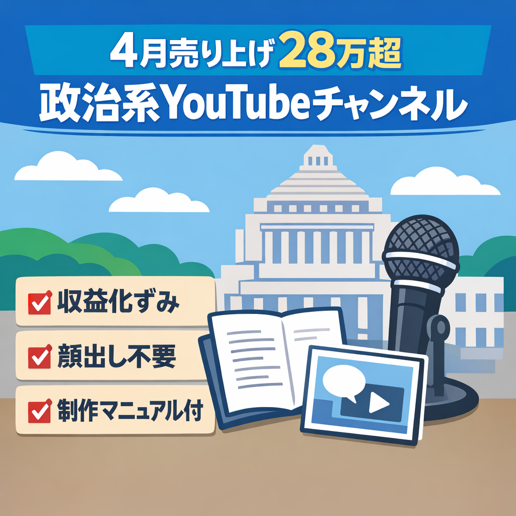 【４月売り上げ28万円超】顔出し不要の政治系YouTubeチャンネル【マニュアル付】