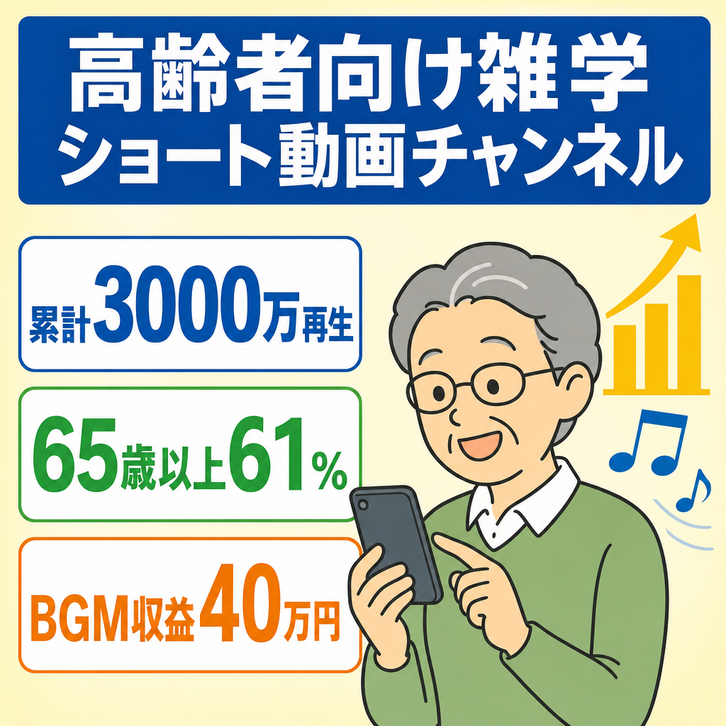 登録者2.5万人【高齢者向け雑学ショート】1ヶ月半の運営で累計3000万回再生｜収益条件達成済み｜収益化未申請｜BGM収益月40万円